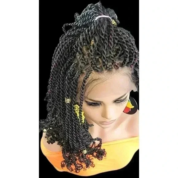 Handmade Braided braided wig Jet Black Kinky twists wig 360 Lace Closure. NWT - Picture 5 of 16